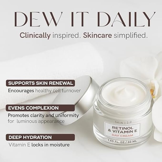 Skin 2.0 RETINOL & VITAMIN E FACE MOISTURIZER - DERMATOLOGIST TESTED, HYDRATING, RESTORES SUN-DAMAGED SKIN, ANTI-AGING - REDUCES ACNE SCARS, CLEAN BEAUTY, CRUELTY-FREE KOREAN SKINCARE - 1.69 FL OZ - Image 3